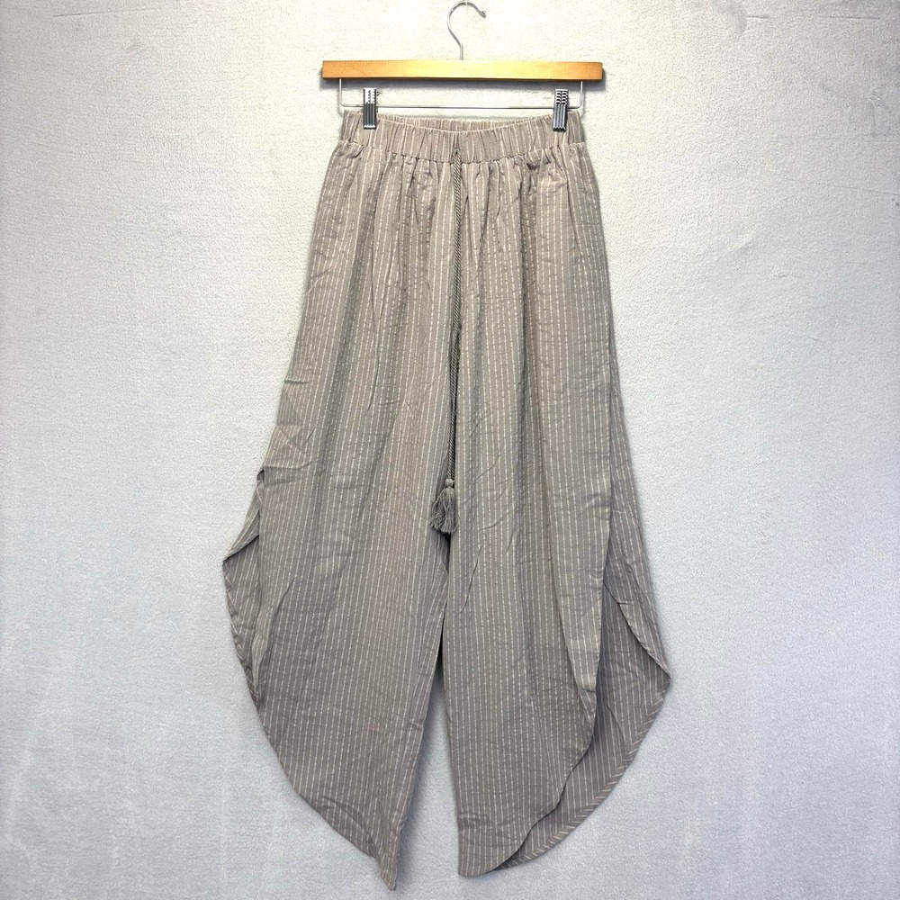 ETHM Striped Harem Pants Womens Small S Beige‎ Tassel Drawstring Lightweight Fun
